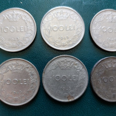 Monede 100 lei 1943Romania,lot de sase bucati.