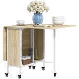 HOMCOM Masă Pliabilă pentru 4-6 Persoane, Masă cu Spațiu Economic, Raft și 6 Roți, 130x80x74 cm, Lemn Natural | Aosom Romania