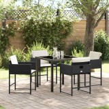 VidaXL Set de dining de grădină de 5 piese cu perne din rattan negru și poliester.