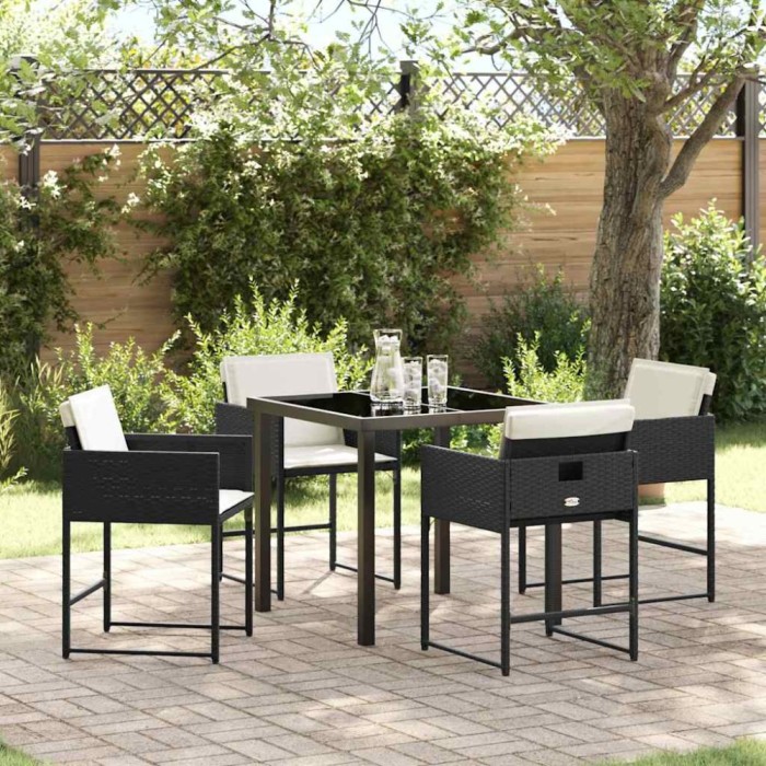vidaXL Set de masă pentru grădină cu pernă 5 pcs Negru Rattan poli 3380004