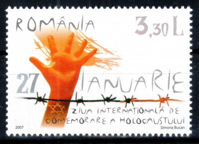 Romania 2007, LP 1754, Ziua Holocaustului, timbrul, MNH! LP 4,00 lei foto