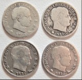 Italia, Regatul lui Napoleon - Lot 4 monede x 5 Soldi - Anii 1809M + 1810M + 1811M + 1812M - NAPOLEON BONAPARTE - Rare - Argint (344)