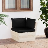vidaXL Canapea Gradina Colt Lemn Molid Paleti cu Perne Negre 60x60x65cm