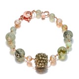 Cumpara ieftin Brățară Damă, Cuarț Rutilat Verde, Perle Cultură, Argint 925 placat aur roz, Reglabilă 18-23cm, Sensation, Made in Italy