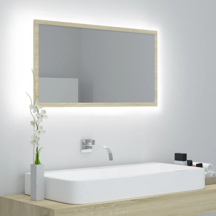 vidaXL Oglindă de baie cu LED, stejar sonoma, 80x8,5x37 cm, acril 804927