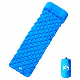 vidaXL Saltea de camping gonflabilă, cu pernă integrată, albastru