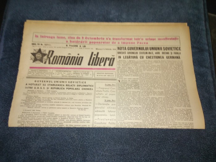 ZIARUL ROMANIA LIBERA 5 OCTOMBRIE 1949