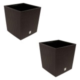 Cumpara ieftin Set 2 ghivece de flori, Rato Low, imitatie ratan, patrate, 40x40x40.8 cm, maro, Prosperplast