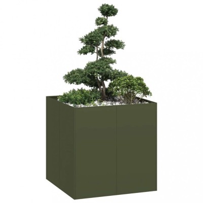 vidaXL Jardinieră verde măsline 80x80x80 cm oțel 860783 foto