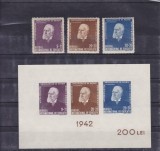 ROMANIA 1942 LP 147 LP 148 TITU MAIORESCU SERIE SI COLITA NEDANTELATA MNH, Nestampilat