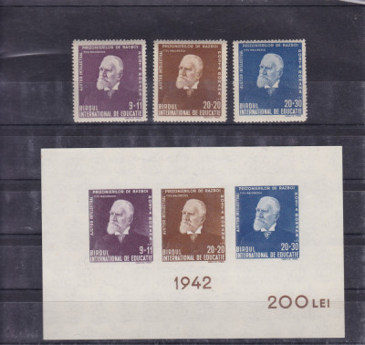 ROMANIA 1942 LP 147 LP 148 TITU MAIORESCU SERIE SI COLITA NEDANTELATA MNH foto