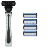 Aparat de ras manual, flippy, din otel inoxidabil, suport lama + 4 capete de schimb incluse, cutie pentru lame, negru