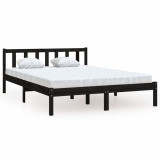 Cadru de pat UK Small Double, negru, 120x190 cm, lemn masiv pin