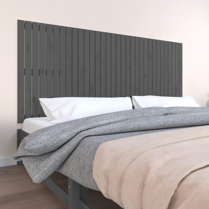 Gossi tablie de pat pentru perete, gri, 204x3x90 cm, lemn masiv pin