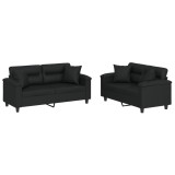 Cumpara ieftin Set de canapele cu perne, 2 piese, negru, piele ecologica