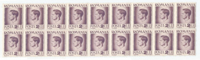 |Romania, LP 187/1945, Uzuale - Mihai I, hartie gri, bloc de 18 timbre, MNH foto