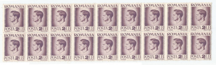 |Romania, LP 187/1945, Uzuale - Mihai I, hartie gri, bloc de 18 timbre, MNH