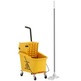 HOMCOM Cărucior de Curățenie Profesional de 36L cu Găleată pentru Mop, Storcător și M&acirc;ner, 55x37x65 cm, Galben | Aosom Romania