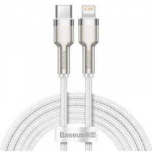 Cablu alimentare si date Baseus Cafule Metal, Fast Charging Data Cable pt. smartphone, USB Type-C la Lightning Iphone PD 20W, braided, 2m, alb foto