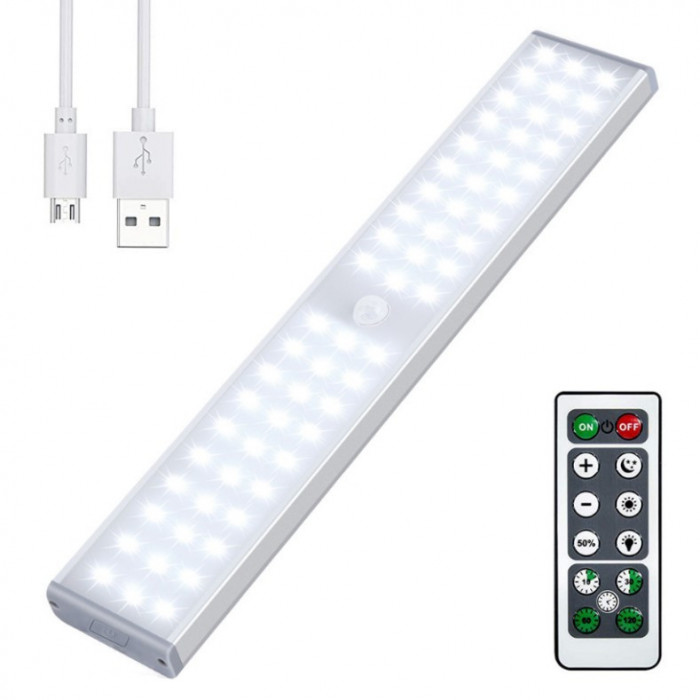 Lampa LED,incarcare USB, magnetica, cu telecomanda 60 LED-uri, cu senzori