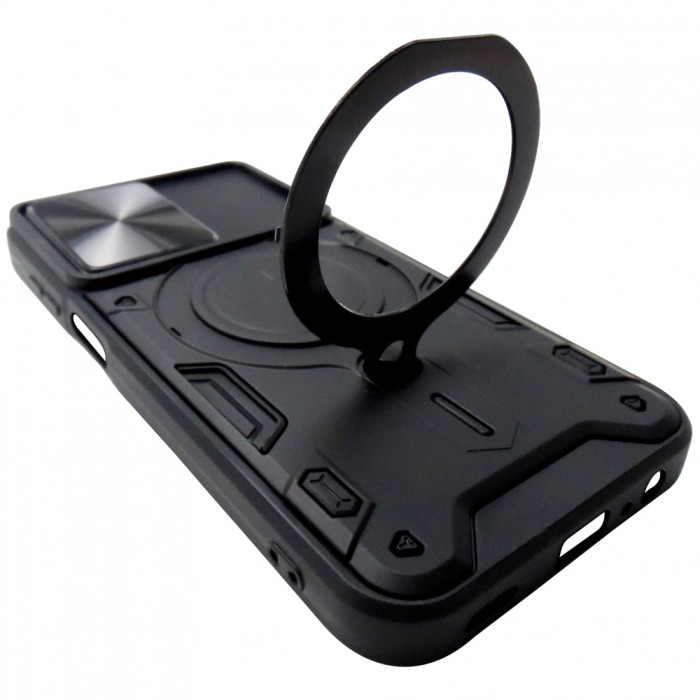 Husa tip capac spate TPU negru, inel si protectie camera, pentru Samsung Galaxy A15 4G, 5G