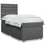 vidaXL Pat box spring cu saltea, gri &icirc;nchis, 80x200 cm, textil