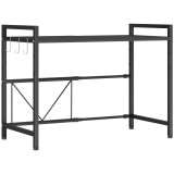 HOMCOM Suport extensibil pentru cuptor cu microunde pe 2 niveluri cu 3 c&acirc;rlige, din metal, negru | Aosom Romania