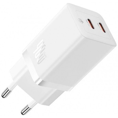 Incarcator Retea Baseus GaN5 Pro, 40W, 3A, 2 x USB-C, Alb CCGP180102 foto