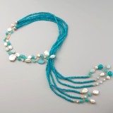 Cumpara ieftin Colier Siren Jad Verde Acvatic &amp; Perle Argint 925 Placat Aur Roz, Lungime 125cm, Tip Esarfa - Bijuterie Handmade Made in Italy