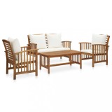 Set mobilier de gradina cu perne, 4 piese, lemn masiv de acacia