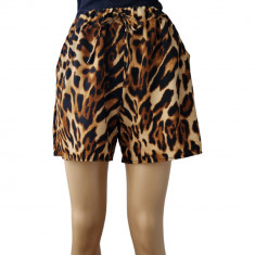 Pantaloni scurti cu imprimeu leopard cheetah, talie elastica, buzunare laterale
