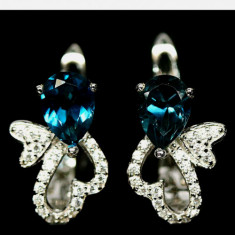 Cercei argint placat cu aur alb cu London blue topaz