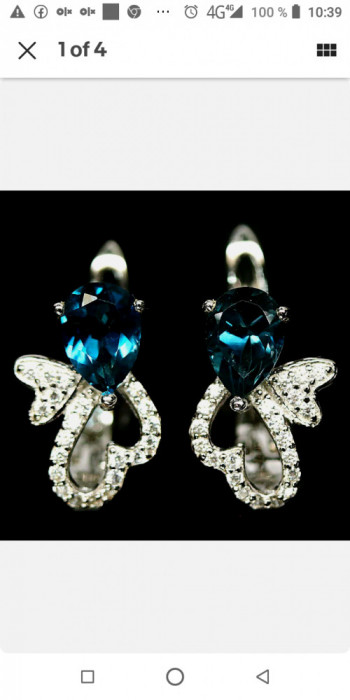 Cercei argint placat cu aur alb cu London blue topaz