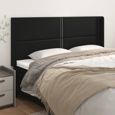 vidaXL Tăblie de pat cu aripioare, negru, 183x16x118/128 cm, piele eco foto