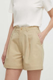 The North Face pantaloni scurti femei, culoarea bej, neted, high waist, NF0A871RLK51
