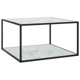 Cumpara ieftin Masuta de cafea, negru, cu sticla alba marmorata, 90x90x50 cm