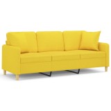 Canapea cu 3 locuri cu pernute, galben deschis, 180 cm, textil