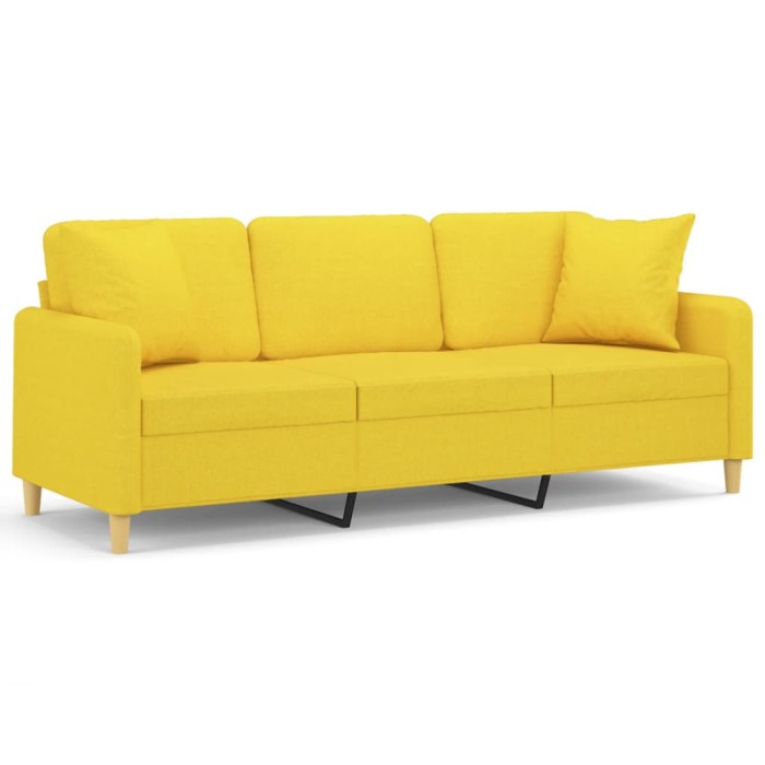 Canapea cu 3 locuri cu pernute, galben deschis, 180 cm, textil