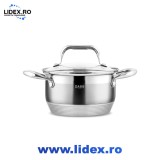Oala din inox Zass Gourmet ZG-SC01-24 cu capac, Capacitate 6.1L, Otel inoxidabil 304, Capac transparent din sticla, Baza multistrat, Argintiu
