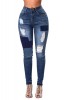 Q554-444 Blugi cu talie medie si buzunare si model decorativ