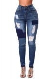 Q554-444 Blugi cu talie medie si buzunare si model decorativ