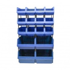 Stand cu 16 cutii pentru depozitare / organizare, cutie din plastic albastra, 680x510x1100mm