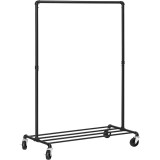 SONGMICS Suport pentru haine, cu raft si sina de agatat, cadru metalic, cu roti, 100x49x163cm, industrial, negru Household NewTrend