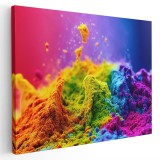 Tablou canvas explozie pulbele de culori rosu galben albastru verde 1016 Tablou canvas pe panza CU RAMA 70x100 cm