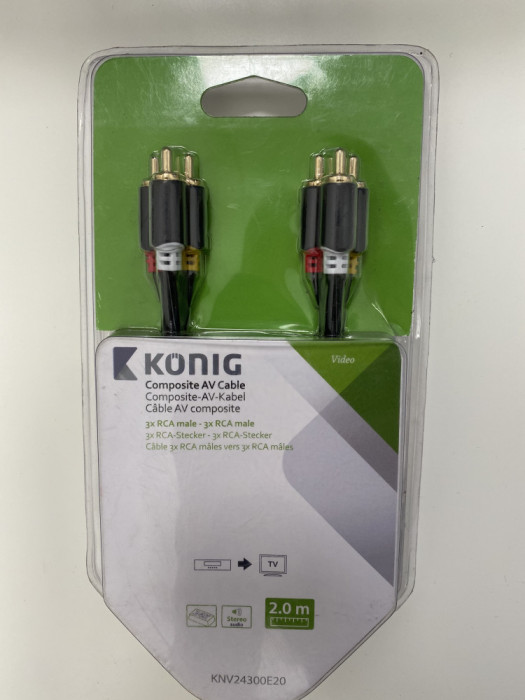 Cablu KONIG audio, video 3x RCA masculin la 3x RCA masculin 2.0m