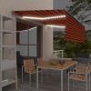 Copertină automată cu stor&amp;senzor v&acirc;nt&amp;LED portocaliu&amp;maro 4x3m