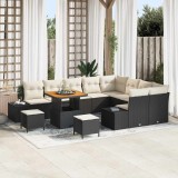 VidaXL Set de canapea de grădină cu 12 piese, perne incluse, negru, din rattan sintetic și acacia.