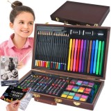 Set Desen si Pictura 81 Piese pentru Copii , Cutie de Lemn Tip Servieta