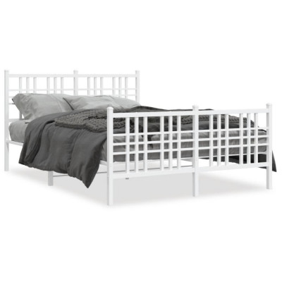 vidaXL Cadru de pat metalic cu tăblie, alb, 120x200 cm foto