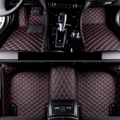 Set Covorase Auto Lux Piele Capitonaj Interior Premium Diamond Mats Volkswagen Tiguan 1 2007-2017 Negru + Cusatura Rosie 140818-24